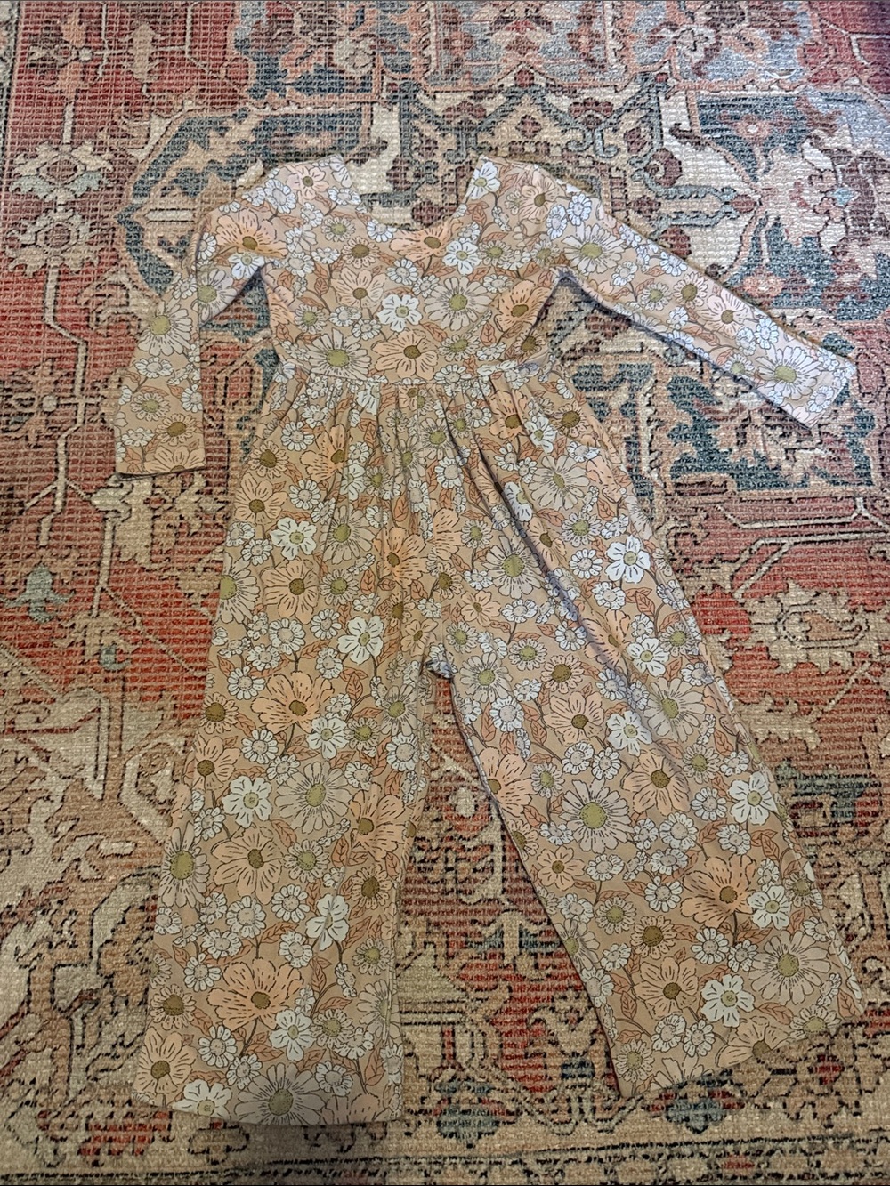 cheeky plum Peach Floral Long-Sleeve Wide-Leg Jumpsuit